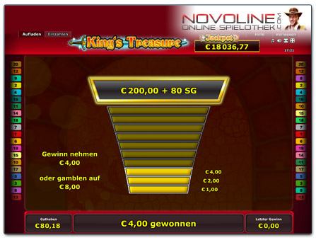 Novoline Spiel King's Treasure Risikoleiter mit Super Games