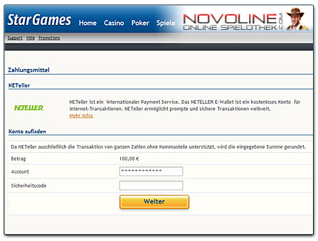 StarGames Casino Einzahlung mit Neteller